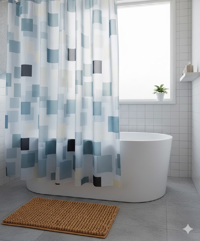 CORTINA DE DUCHA EN SET DE 2 PIEZAS TAPETE 40X60CM, CORTINA Y GANCHOS 180X180CM BENELI HOME