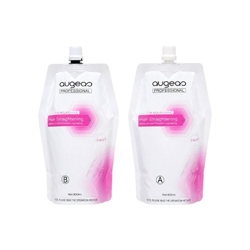 TRATAMIENTO ALISADOR DE CABELLO DE 2 PASOS CON QUERATINA HIDRATANTE ANTI FRIZZ AUGEAS 800MLX2UND