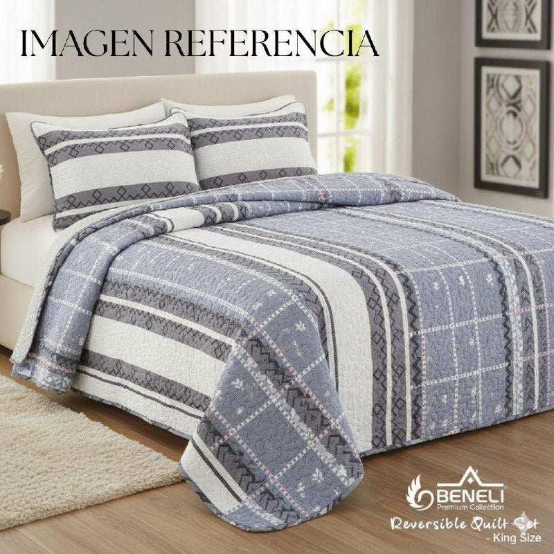 JUEGO DE SABANAS CAMERA EDREDON REVERSIBLE DE 3PCS QUEEN BENELI HOME