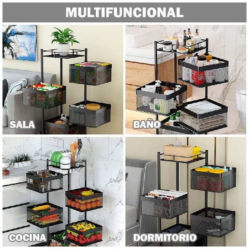 ESTANTE ORGANIZADOR MULTIUSOS GIRATORIO DE 5 NIVELES DE ACERO AL CARBONO NEGRO 90X28CM