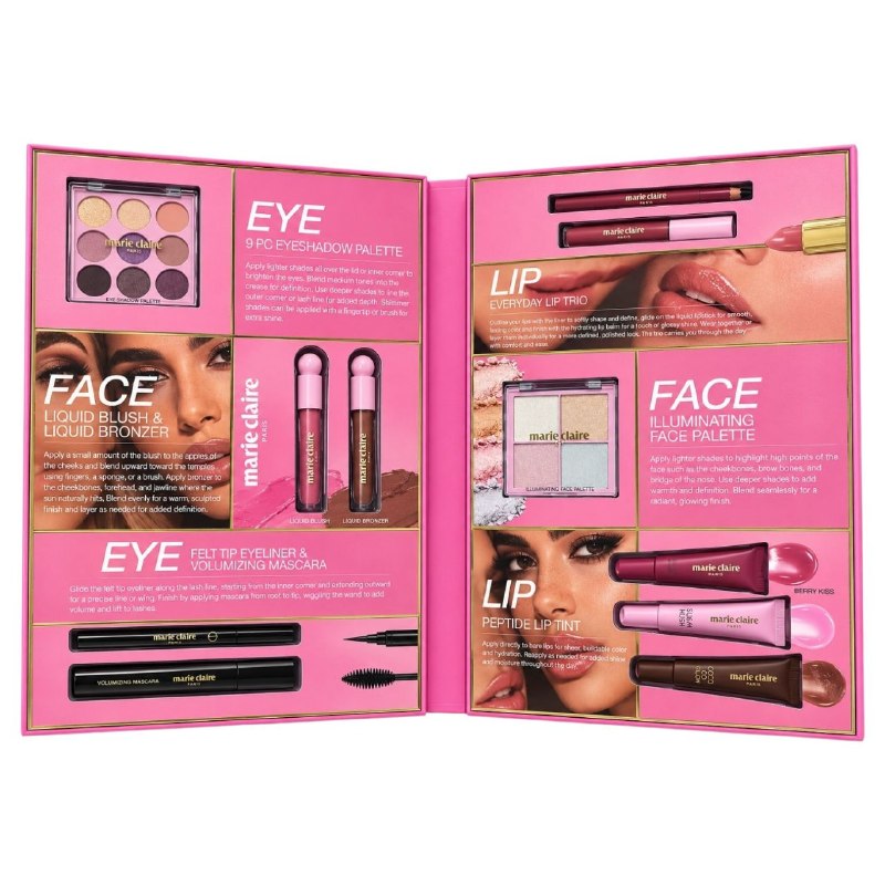 SET DE MAQUILLAJE DE OJOS, ROSTRO Y LABIOS DE 10 PIEZAS MARIE CLAIRE