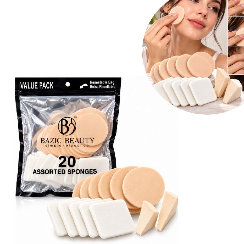 SET DE ESPONJAS SURTIDAS DE MAQUILLAJE BAZIC BEAUTY 20PCS