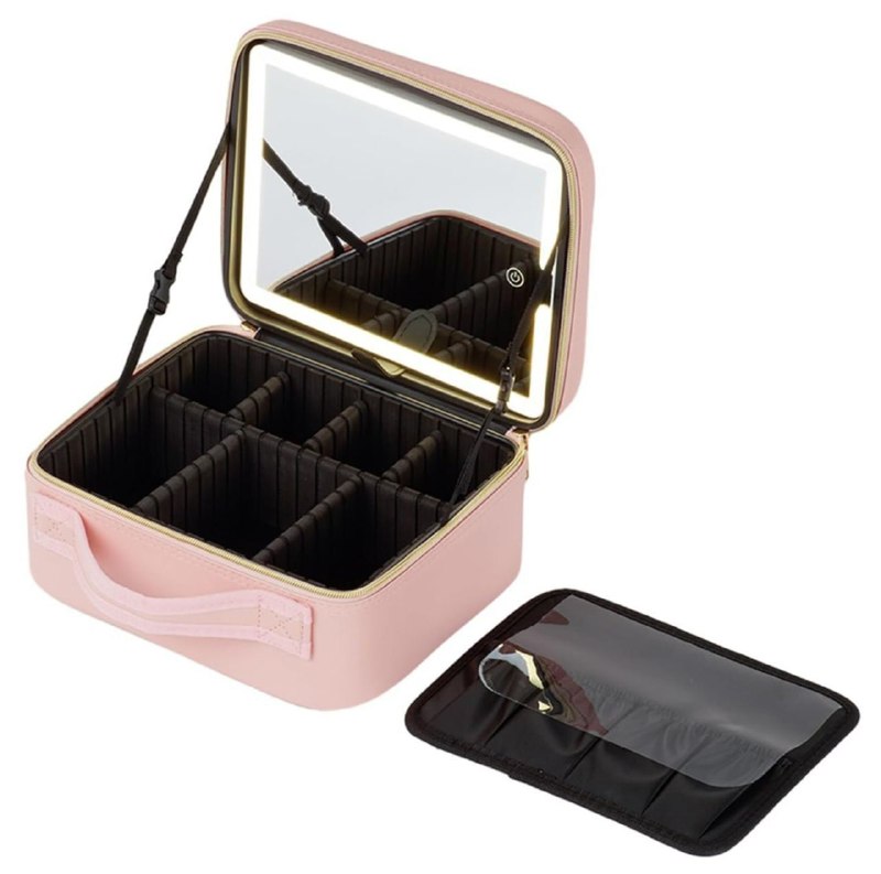 ESTUCHE ORGANIZADOR DE MAQUILLAJE CON ESPEJO LED 3 MODOS DE ILUMINACION