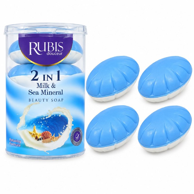 JABON EN BARRA CORPORAL Y FACIAL DE LIMPIEZA SUAVIZANTE DE LECHE Y MINERALES MARINOS RUBIS DOUCEUR 4PCS