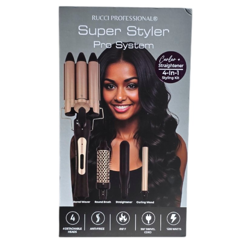 RIZADORA DE CABELLO EN SET 4 EN 1, DESDE ALISAR, RIZAR Y ONDULAR EL PELO CON CABEZALES DESMONTABLES RUCCI