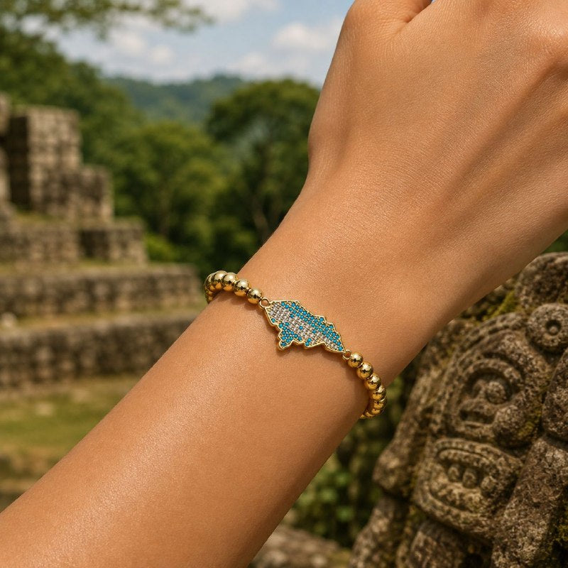 PULSERA DE ENCHAPE ELASTICA PARA DAMA CON DISEÑO DE HONDURAS