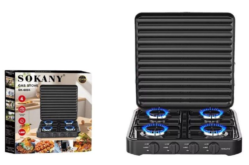 MAQUINA ESTUFA DE GAS PORTATIL DE 4 HORNILLAS DE ALTA POTENCIA SK-6004 SOKANY