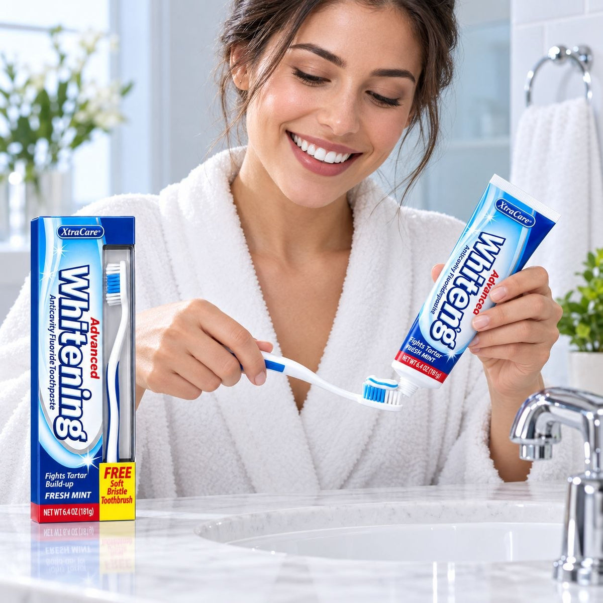 CREMA DENTAL BLANQUEADORA CON FLÚOR Y CEPILLO DENTAL XTRACARE 181G