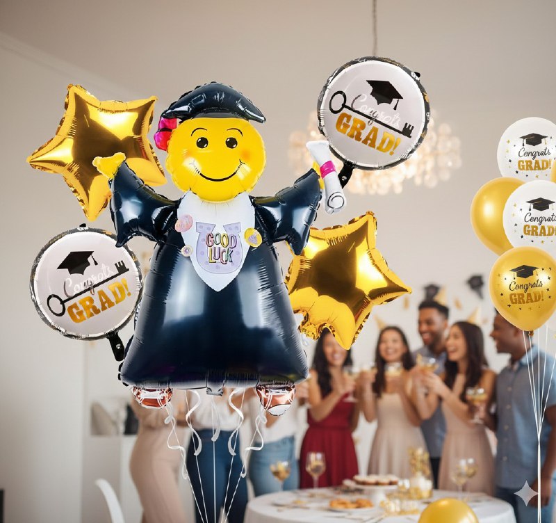 DECORACION GLOBOS DE GRADUACION ELEGANTES EN PAQUETE DE 5 PIEZAS HABILE 55CM