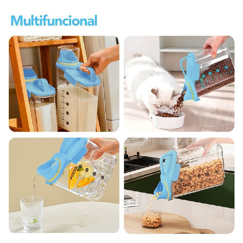 ALMACENADOR DISPENSADOR DE ALIMENTOS SECOS, CEREALES O GRANOS CON LINEAS MEDIDORAS Y TAPADERA DE PLASTICO 2600ML