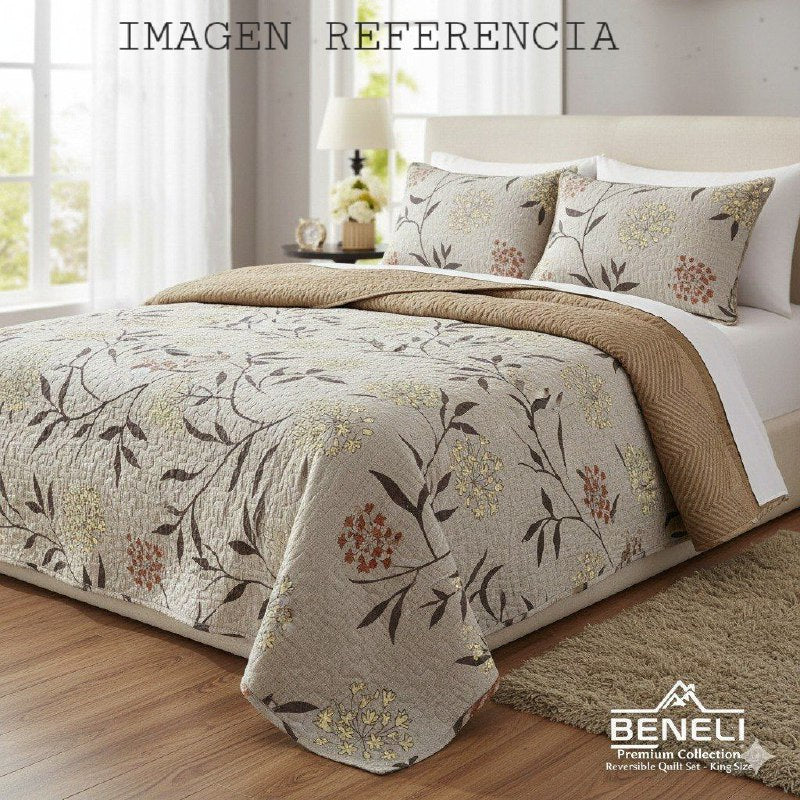 JUEGO DE SABANAS CAMERA EDREDON REVERSIBLE DE 3PCS QUEEN BENELI HOME