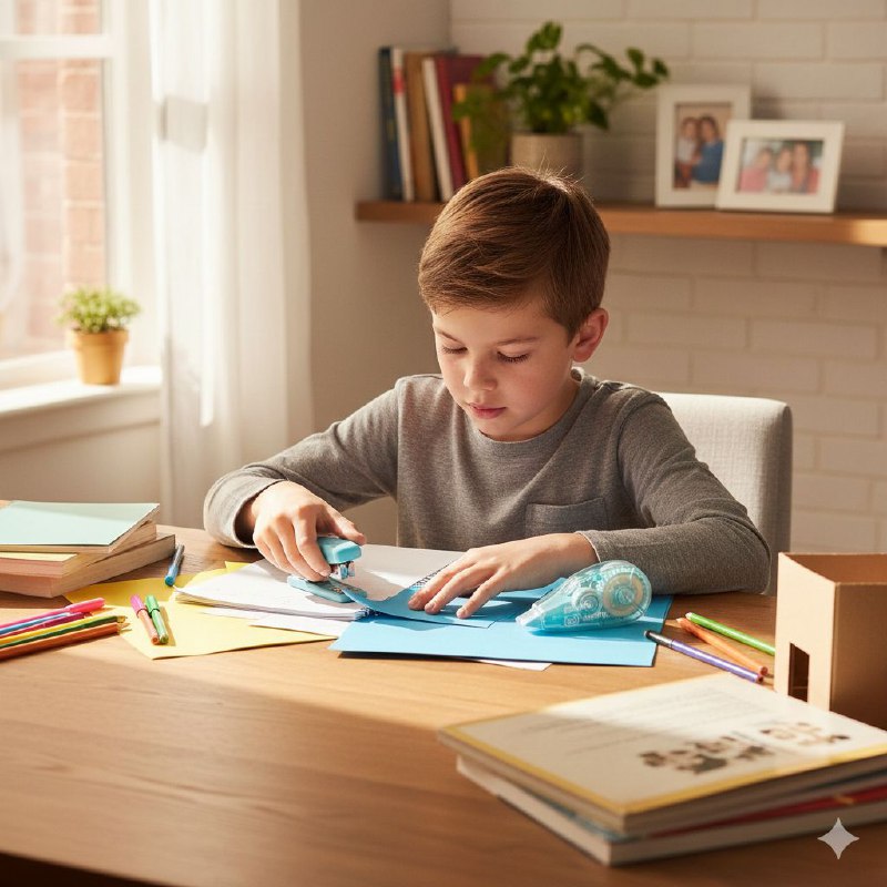 SET DE UTILES DE PAPELERIA PARA NIÑOS 5 EN 1, GRAPADORA, GRAPAS, CORRECTOR, CUTER REPUESTOS BIBAILE BBL-811