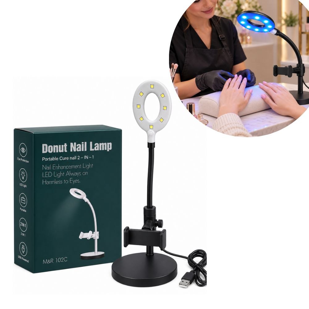 LÁMPARA LED UV 2 EN 1 PLEGABLE PARA UÑAS CON SOPORTE PARA CELULAR USB 12CMX12CMX46CM