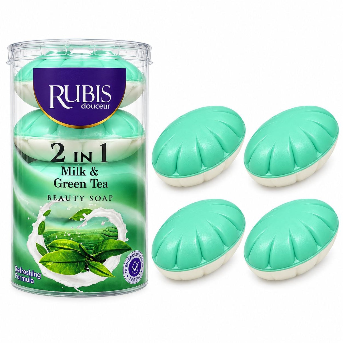 SET DE JABÓN DE BELLEZA 2 EN 1 TÉ VERDE RUBIS CLOUCEUR 4 PIEZAS 110G C/U