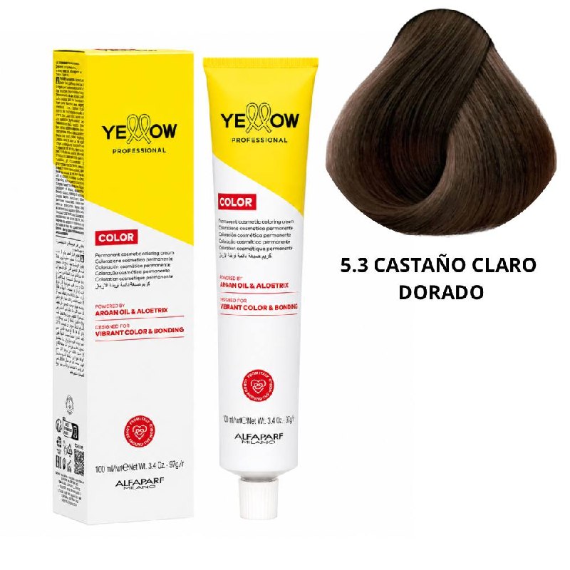 TINTE PERMANENTE PARA EL CABELLO CON ACEITE DE ARGAN Y ALOETRIX TONO 5.3 CASTAÑO CLARO DORADO ALFAPARF 100ML