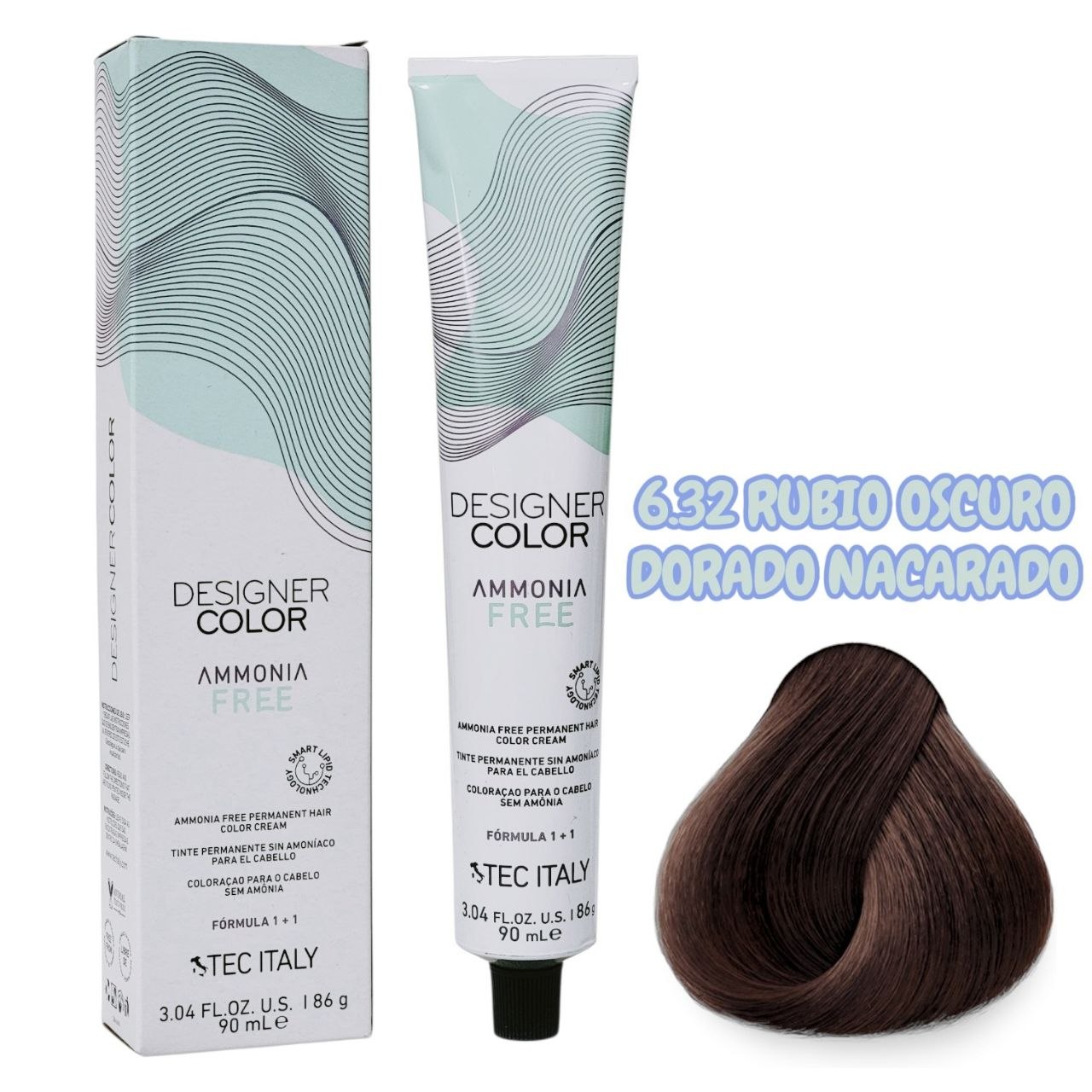TINTE PERMANENTE CUIDA TU CABELLO Y OFRECE RESULTADOS CON TONOS MÁS NATURALES TONO 6.32 RUBIO OSCURO DORADO NACARADO  1+1 TEC ITALY 90ML