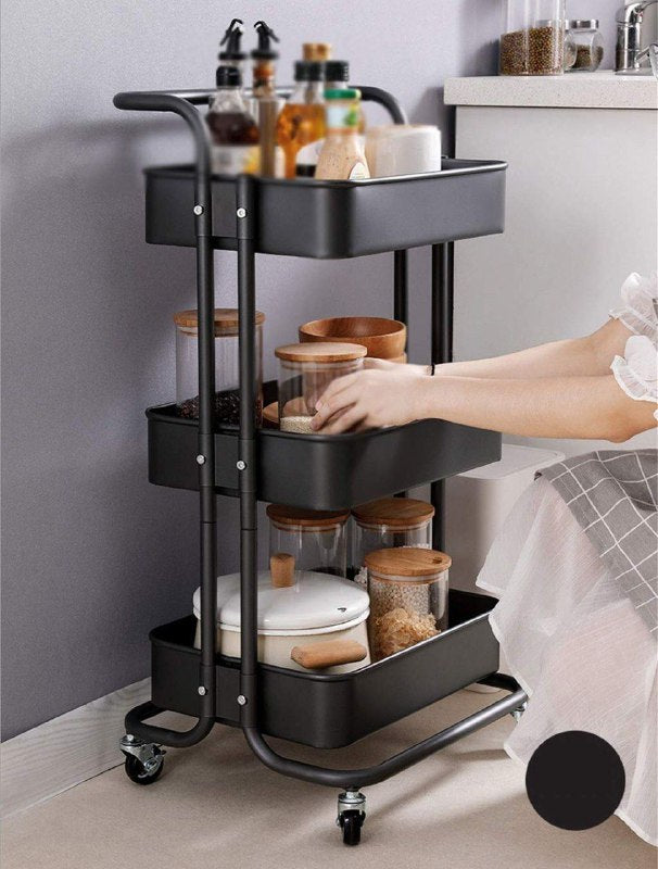 ORGANIZADOR CARRITO ORGANIZADOR DE ALMACENAMIENTO DE METAL DE 3 NIVELES, MULTIUSOS PARA BAÑO, COCINA O DORMITORIO COLOR NEGRO 44.5X33X13CM