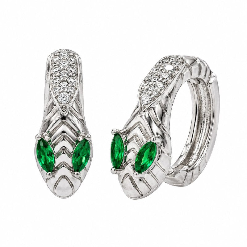 ARGOLLAS DE ENCHAPE PARA DAMA CON DISEÑO DE SERPIENTE Y CIRCONES VERDES EN CORTE MARQUESA