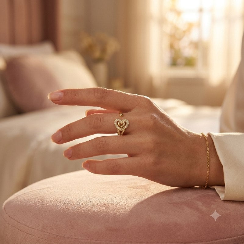 ANILLO DE ENCHAPE PARA DAMA TALLA AJUSTABLE CON DISEÑO DE CORAZON