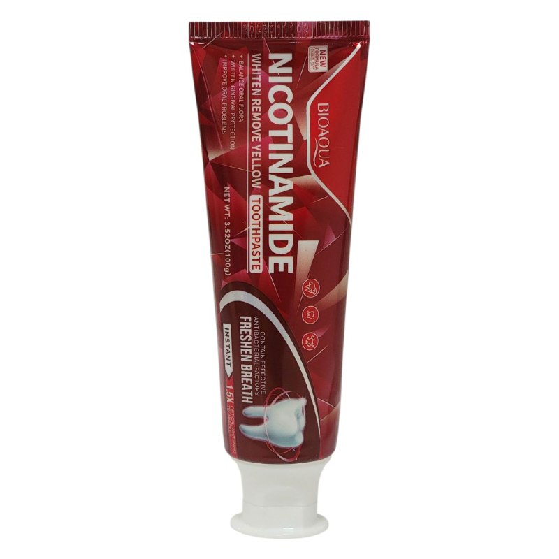 PASTA DE DIENTES, DE NICOTINAMIDA, BLANQUEA Y ELIMINA EL AMARILLO DE LOS DIENTES, REFRESCA Y LIMPIA LA BOCA MANCHAS Y SARRO BIOAQUA 100G