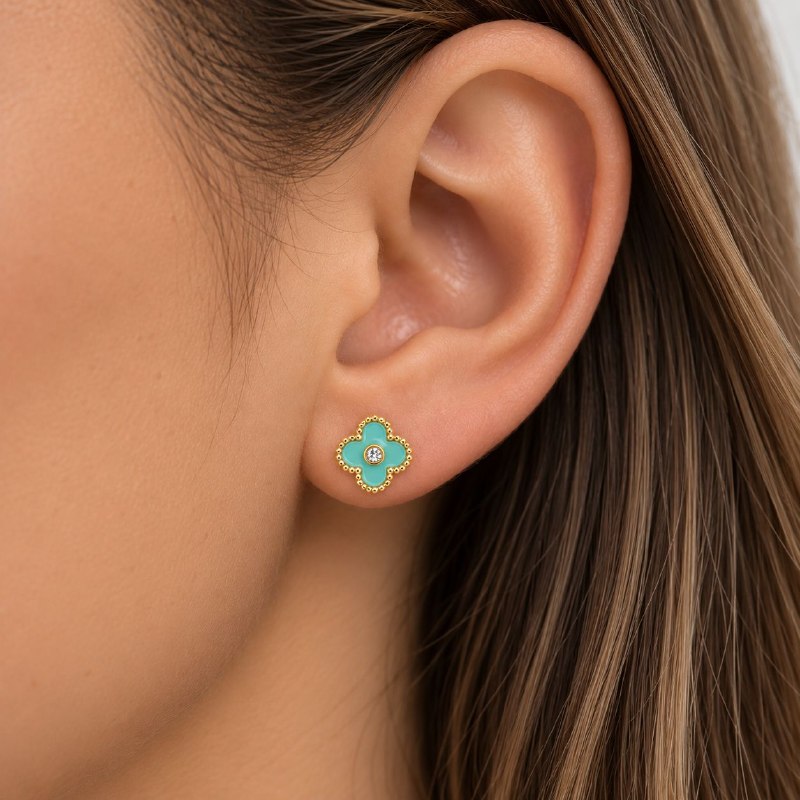 ARITOS DE ENCHAPE PARA DAMA CON DISEÑO DE FLOR 1CM