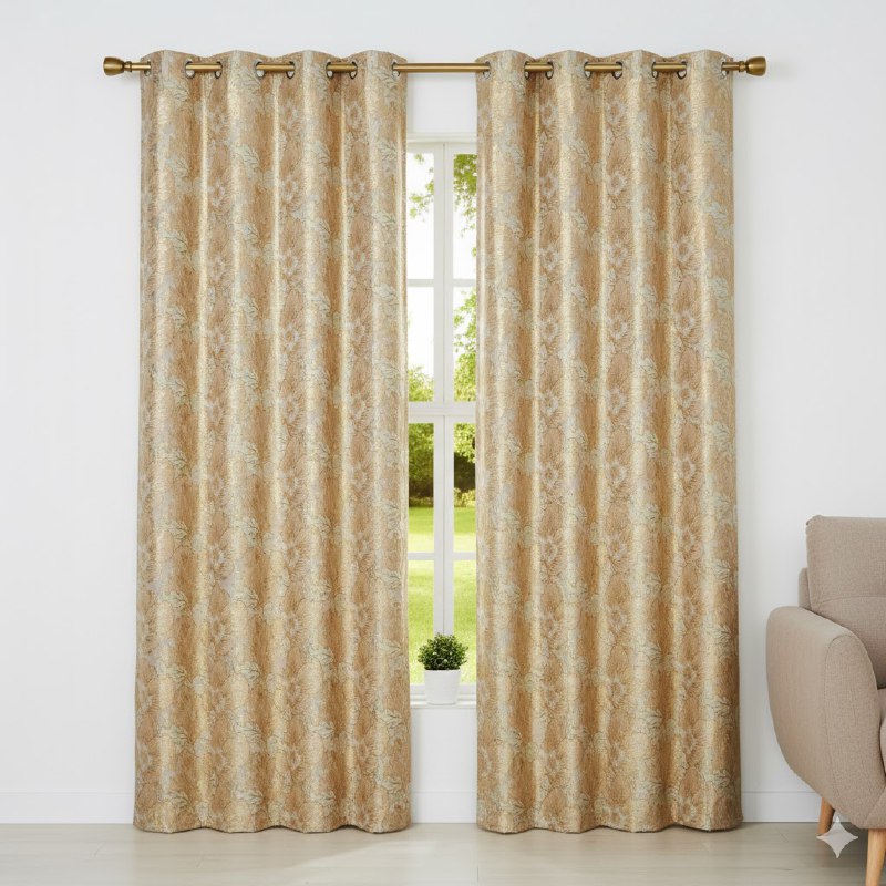 CORTINAS PARA HOGAR ELEGANTES Y DE LUJO CON DISEÑO FLORAL DORADOS 54X84" BENELI HOME