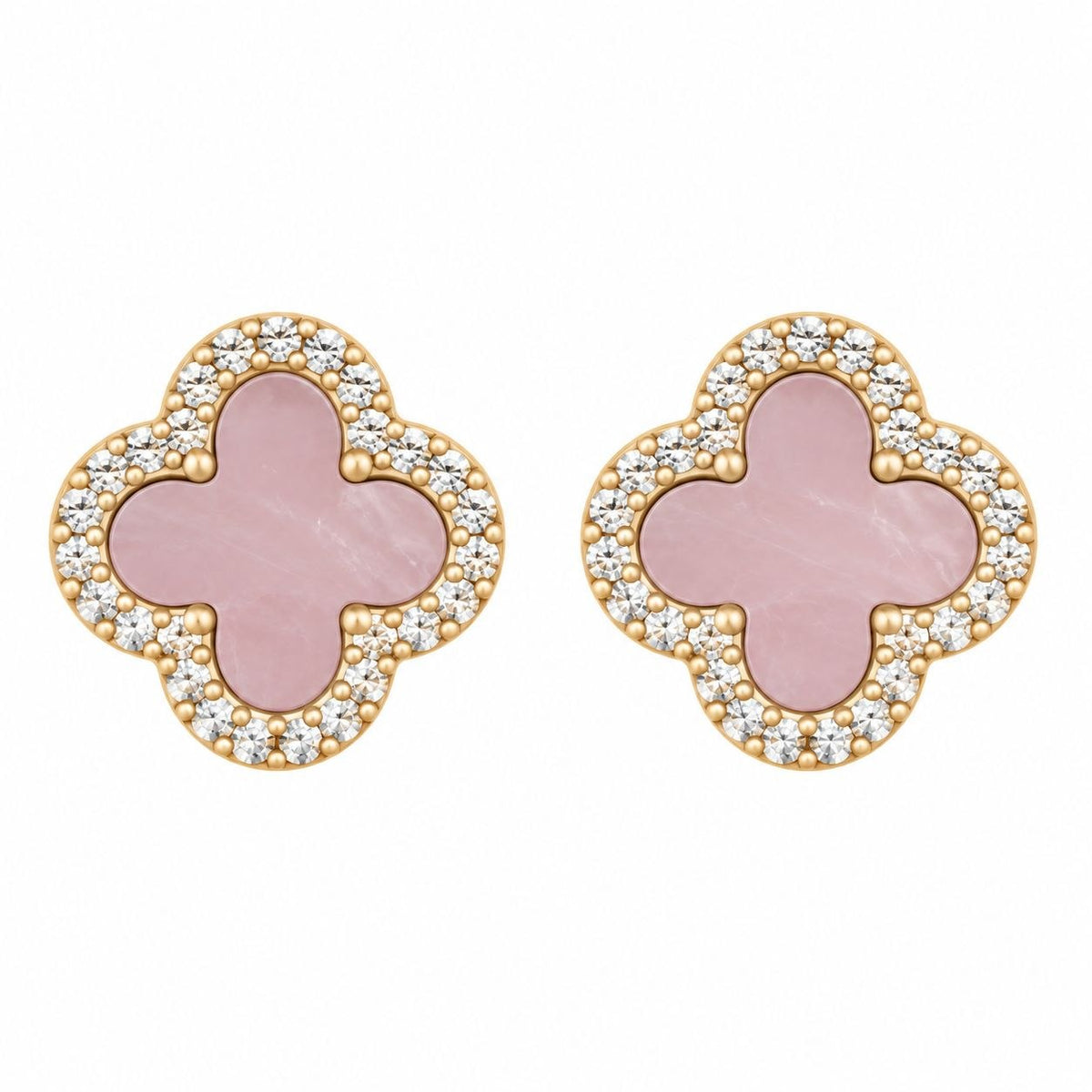 ARITOS DE ENCHAPE CON DISEÑO DE TRÉBOL ROSA CON CIRCONES 1.2CM