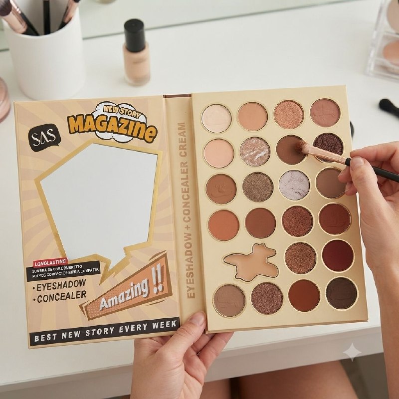 PALETA DE MAQUILLAJE MULTIFUNCIONAL ESTILO LIBRO CON ESPEJO INTEGRADO SAS