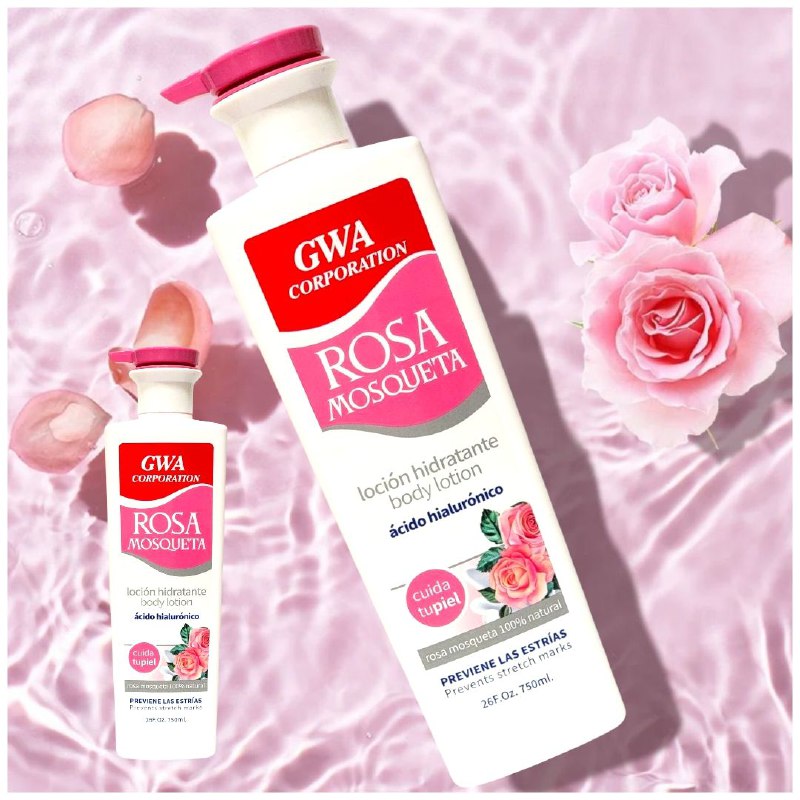 CREMA CORPORAL,  ROSA MOSQUETA HIDRATANTE, 100% NATURAL Y ACIDO HIALURONICO, CUIDA LA PIEL, ESTIMULA LA HIDRATACION Y ELASTICIDAD NATURAL DE LA PIEL, ELIMINA CICATRICES Y ESTRIAS GWA CORPORATION 750ML
