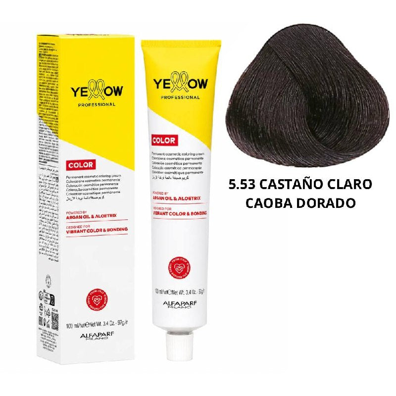 TINTE PERMANENTE PARA EL CABELLO CON ACEITE DE ARGAN Y ALOETRIX TONO 5.53 CASTAÑO CLARO CAOBA DORADO ALFAPARF 100ML
