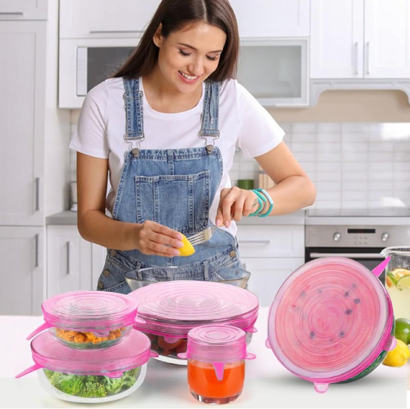 SET DE TAPADERAS DE SILICONA REUTILIZABLES AJUSTABLES PARA CONSERVACION DE ALIMENTOS 6PCS