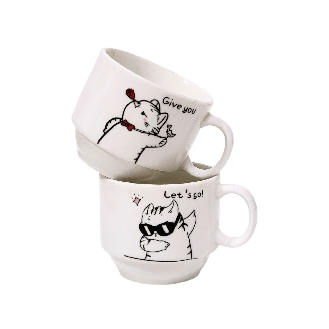 SET DE TAZAS CON DISEÑO GATITOS CON BASE DE ACERO INOXIDABLE 4PCS 7X7CM