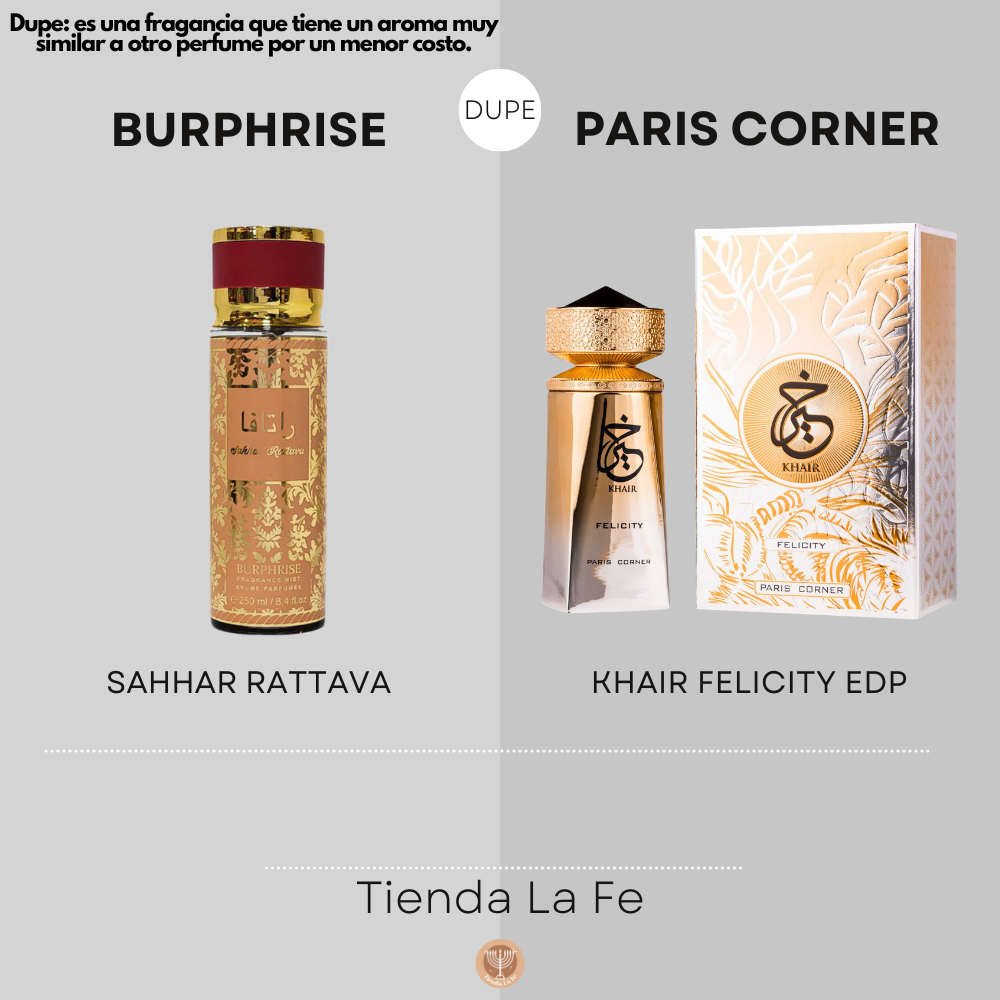 SPLASH SPRAY PERFUMADO CONCENTRADO SAHHAR RATTAVA BURPHRISE 250ML (M)(DUPE DE PARIS CORNER KHAIR FELICITY EDP 100ML)