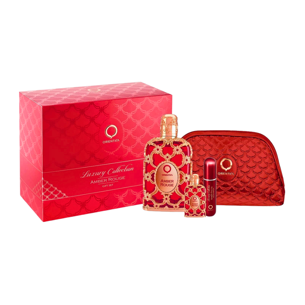 SET ORIENTICA AMBER ROUGE LUXURY COLLECTION EDP 80ML,MINI EDP 7.5ML,ATOMIZADOR,BOLSA DE REGALO (M)