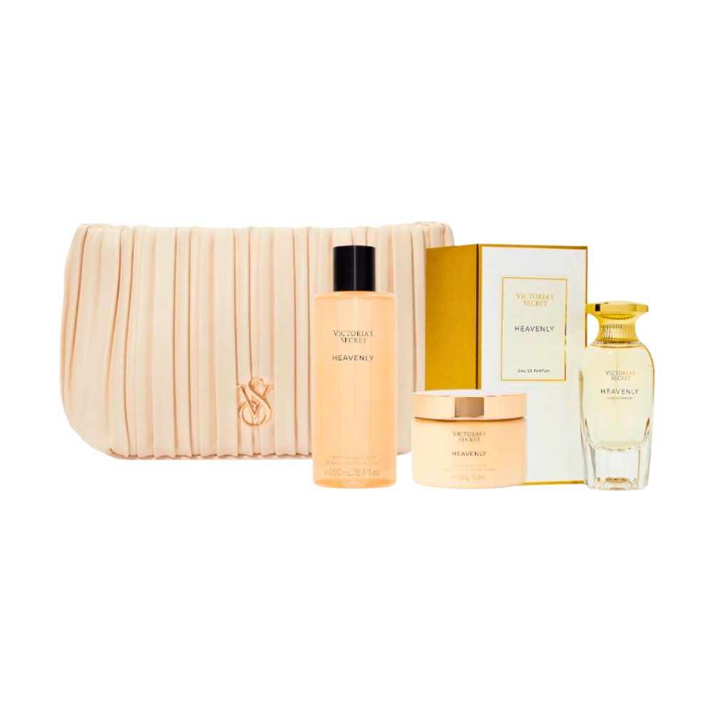 SET VICTORIAS SECRET HEAVENLY EDP 100ML,COMETIQUERA,SPLASH 250ML,CREMA 320G (M)