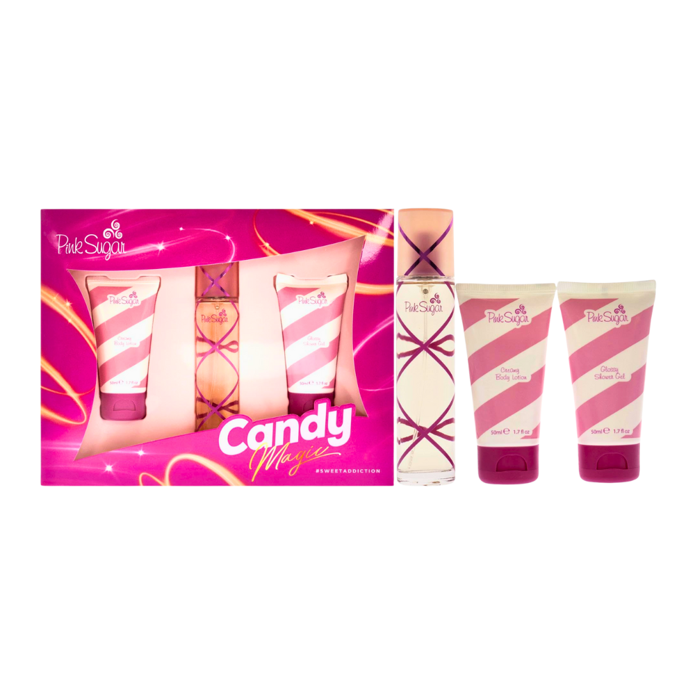 SET AQUOLINA PINK SUGAR CANDY MAGIC EDT 100ML, SHOWER GEL 50ML, BODY LOTION 50ML (M)