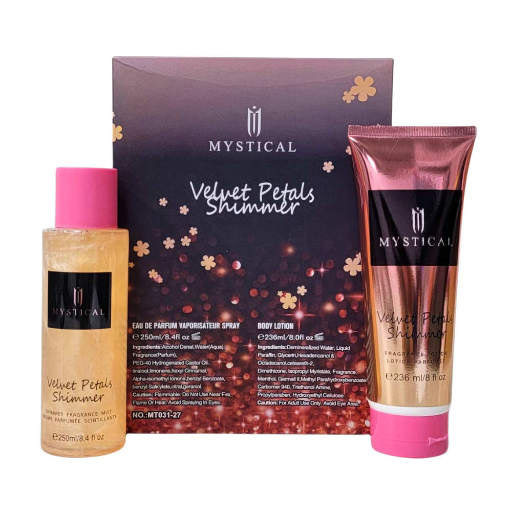 SET MYSTICAL VELVET PETALS SHIMMER SPLASH 250ML, BODY LOTION 236ML (M)