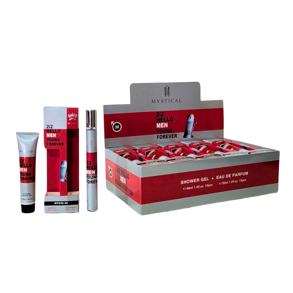 SET PERFUME EN TUBO PARA HOMBRE MYSTICAL 36 2i2 HELLO MEN YOUNG FOREVER EDP 35ML, SHOWER GEL 40ML (H)