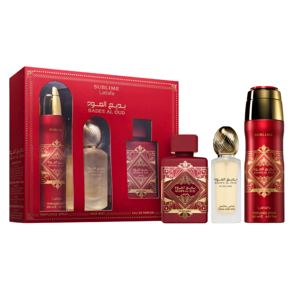 SET LATTAFA BADEE AL OUD SUBLIME EDP 100ML, HAIR MIST 50ML, BODY SPRAY 200ML (U)