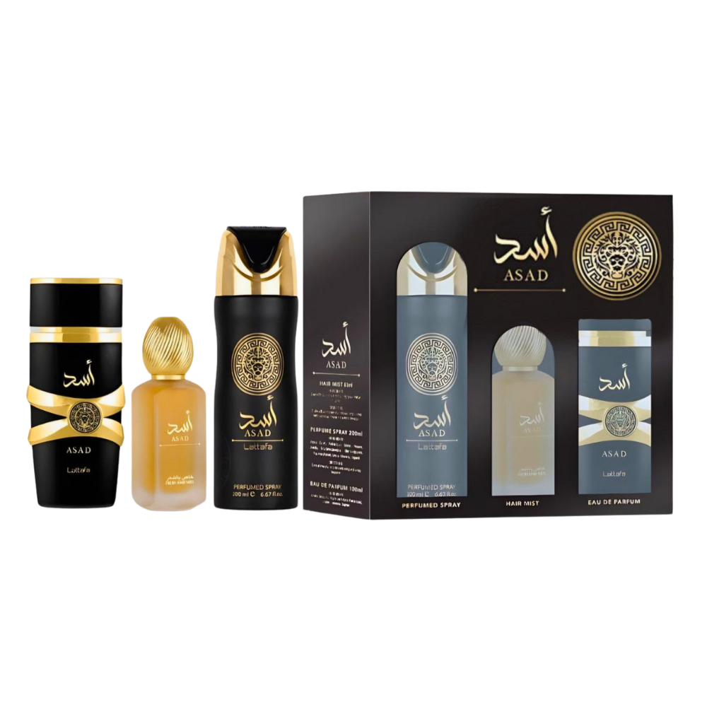 SET LATTAFA ASAD EDP 100ML, BODY SPRAY 200ML, HAIR MIST 50ML (H)