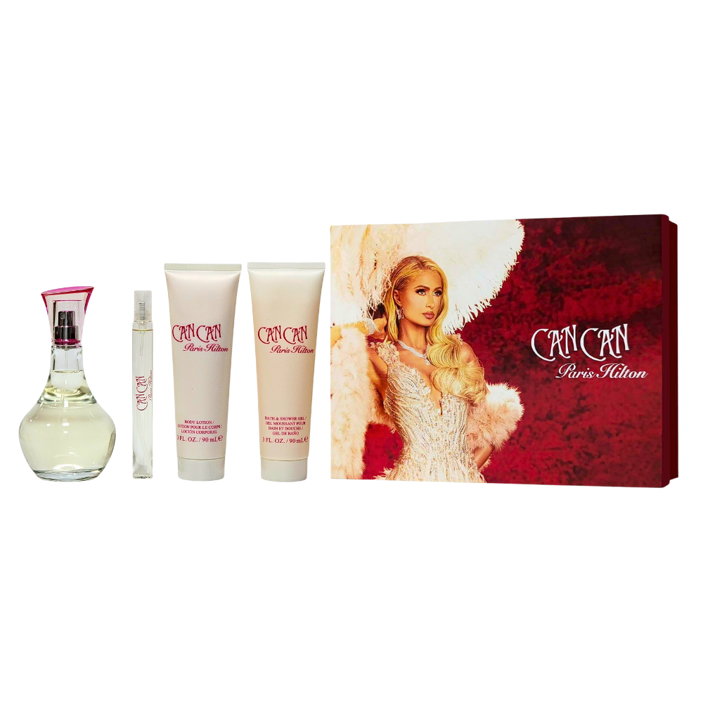 SET PARIS HILTON CAN CAN EDP 100ML, EDP 15ML, BODY LOTION 90ML, SHOWER GEL 90ML (M)