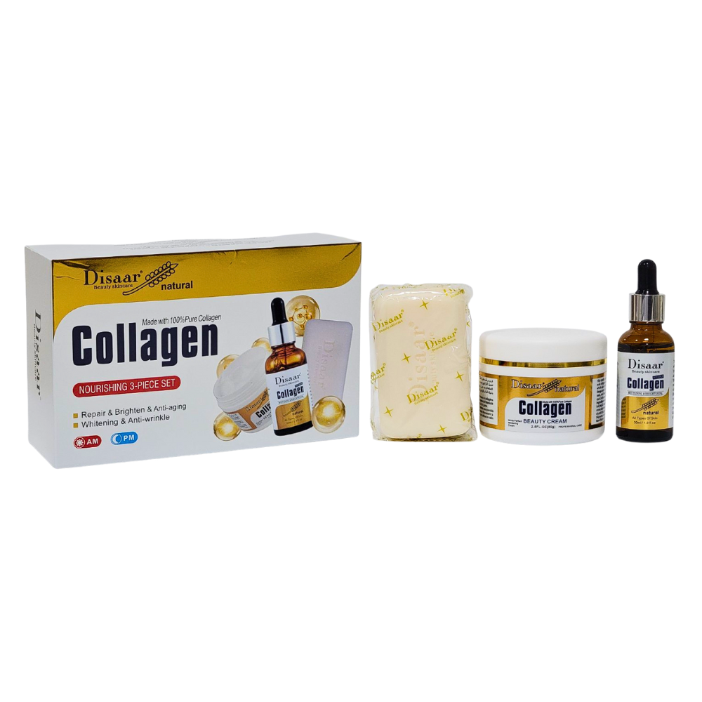 SET DE CUIDADO FACIAL REPARADOR Y ANTIEDAD CON COLAGENO 100% PURO 3PCS DISAAR