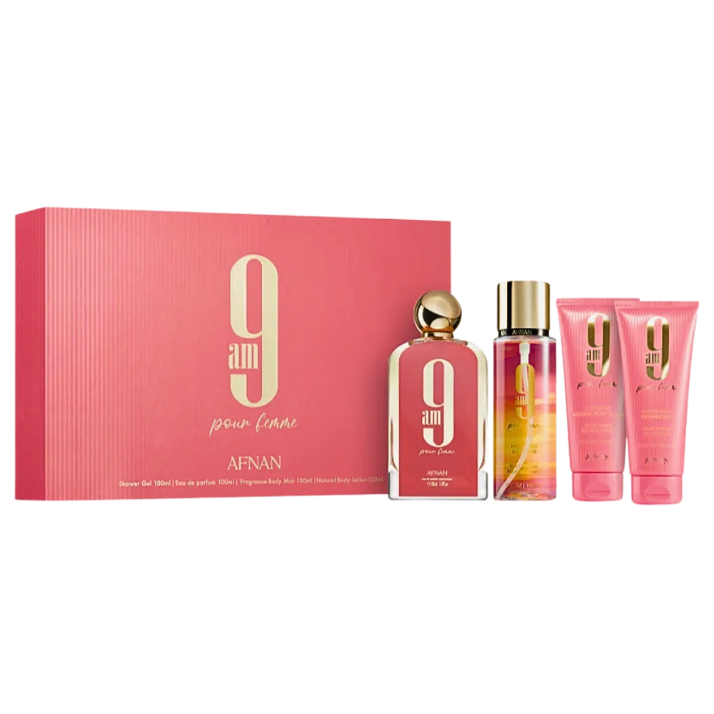 SET AFNAN 9AM POUR FEMME EDP 100ML, SHOWER GEL 100ML, BODY MIST 150ML, BODY LOTION 100ML (M) DUPE MY WAY GIORGIO ARMANI