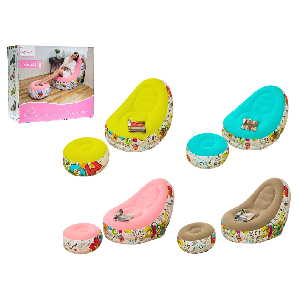 SOFA INFLABLE RECLINABLE, PARA EXTERIORES O INTERIORES CON REPOSAPIES Y BOMBA DE AIRE SENYOUBAO
