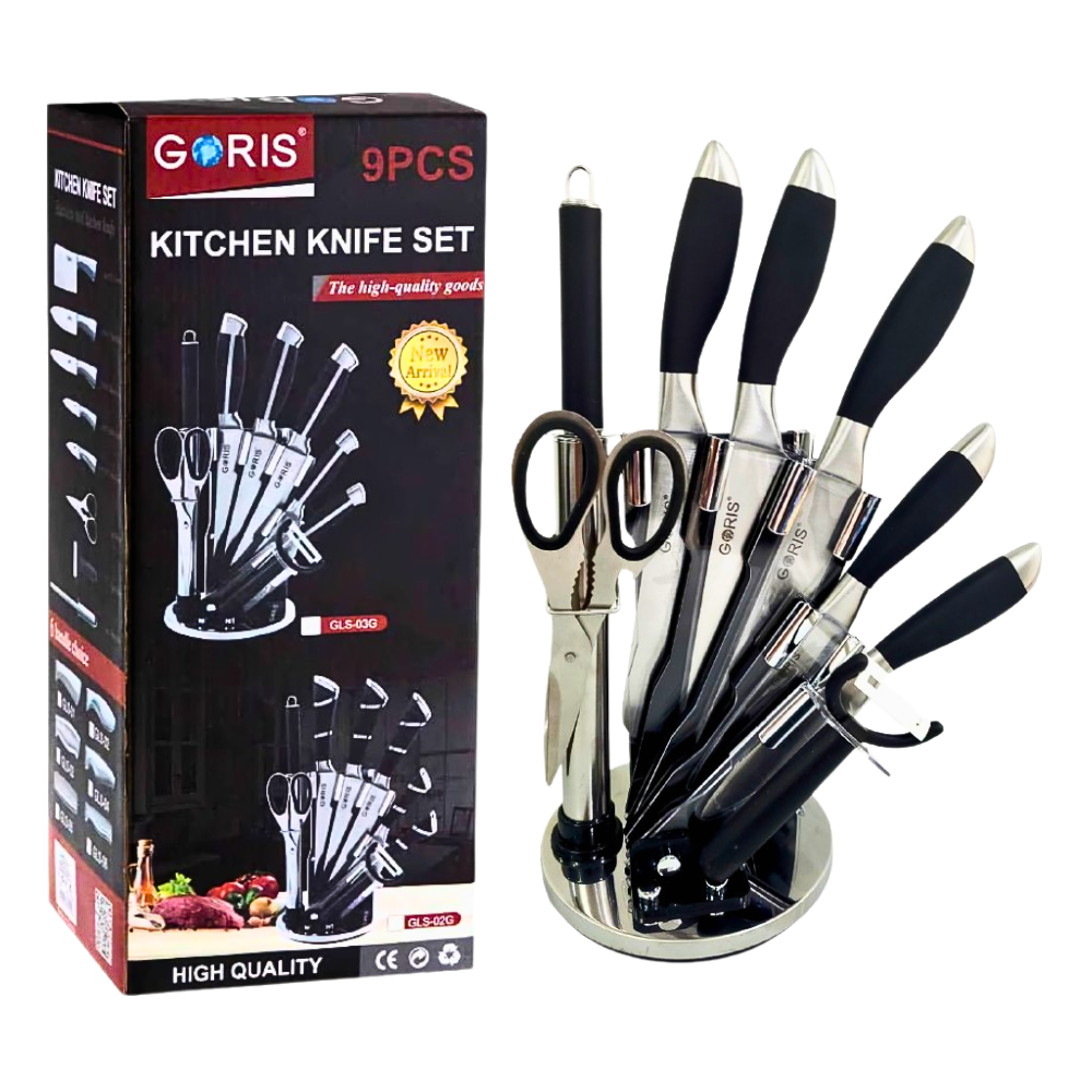 JUEGO DE CUCHILLOS DE COCINA DE ACERO INOXIDABLE DE 9 PIEZAS GORIS