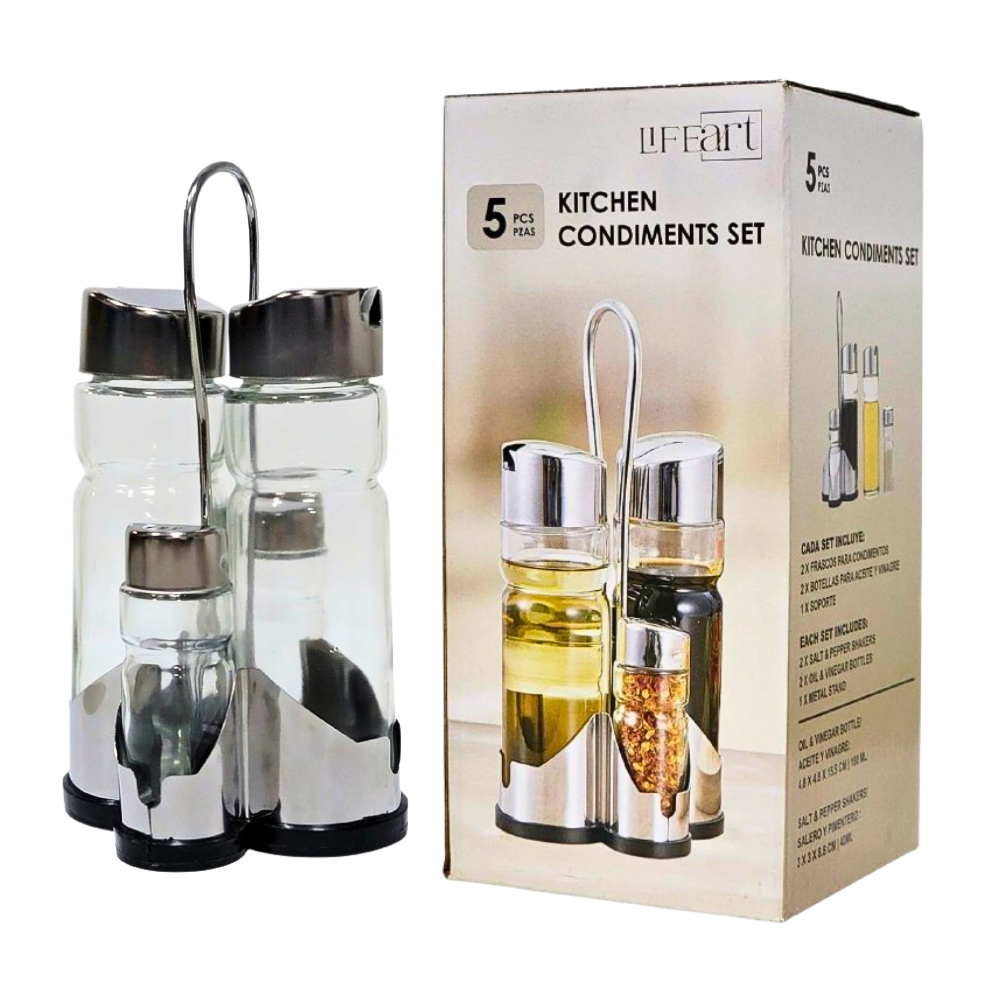 ORGANIZADOR DE ESPECIAS Y ACEITE/VINAGRE LIFEART DE 5 PIEZAS