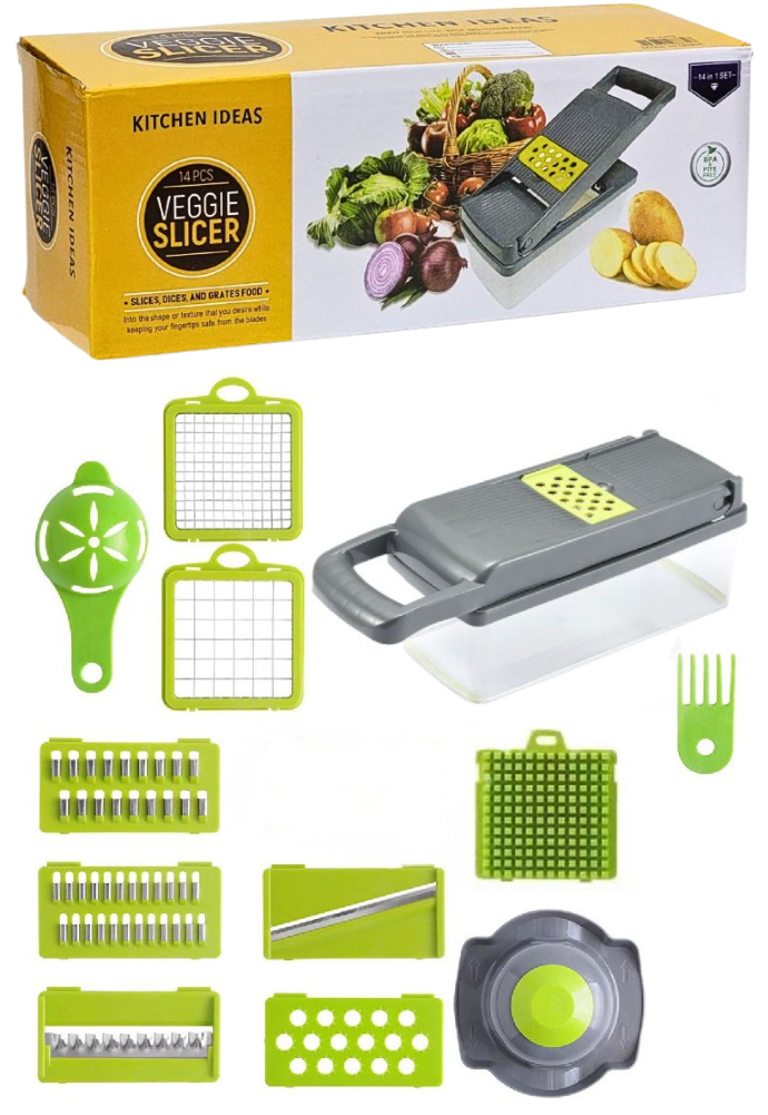 MAQUINA CHISMOLERA, CORTADORA DE VERDURAS 14 EN 1 MULTIFUNCIONAL KITCHEN IDEAS VEGGIE SLICER 11X11X32CM