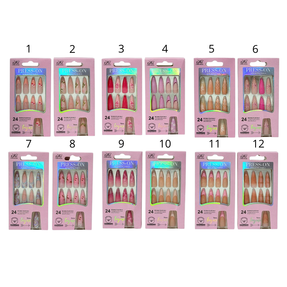 SET DE 24 UÑAS POSTIZAS REUTILIZABLES, LIMA, PALILLO PARA CUTICULA Y PEGAMENTO ENGOL COLLECTIONS