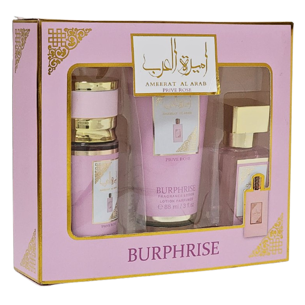 SET BURPHRISE AMEERAT AL ARAB PRIVE ROSE EDP 50ML, SPLASH 75ML, BODY LOTION 88ML (M)