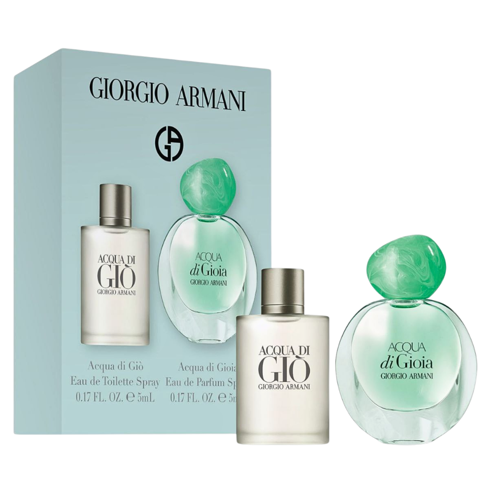 SET MINI GIORGIO ARMANI ESCAPE TO THE MEDITERRANEAN ACQUA DI GIO EDT 5ML ACQUA DE GIOIA EDP 5ML (U)
